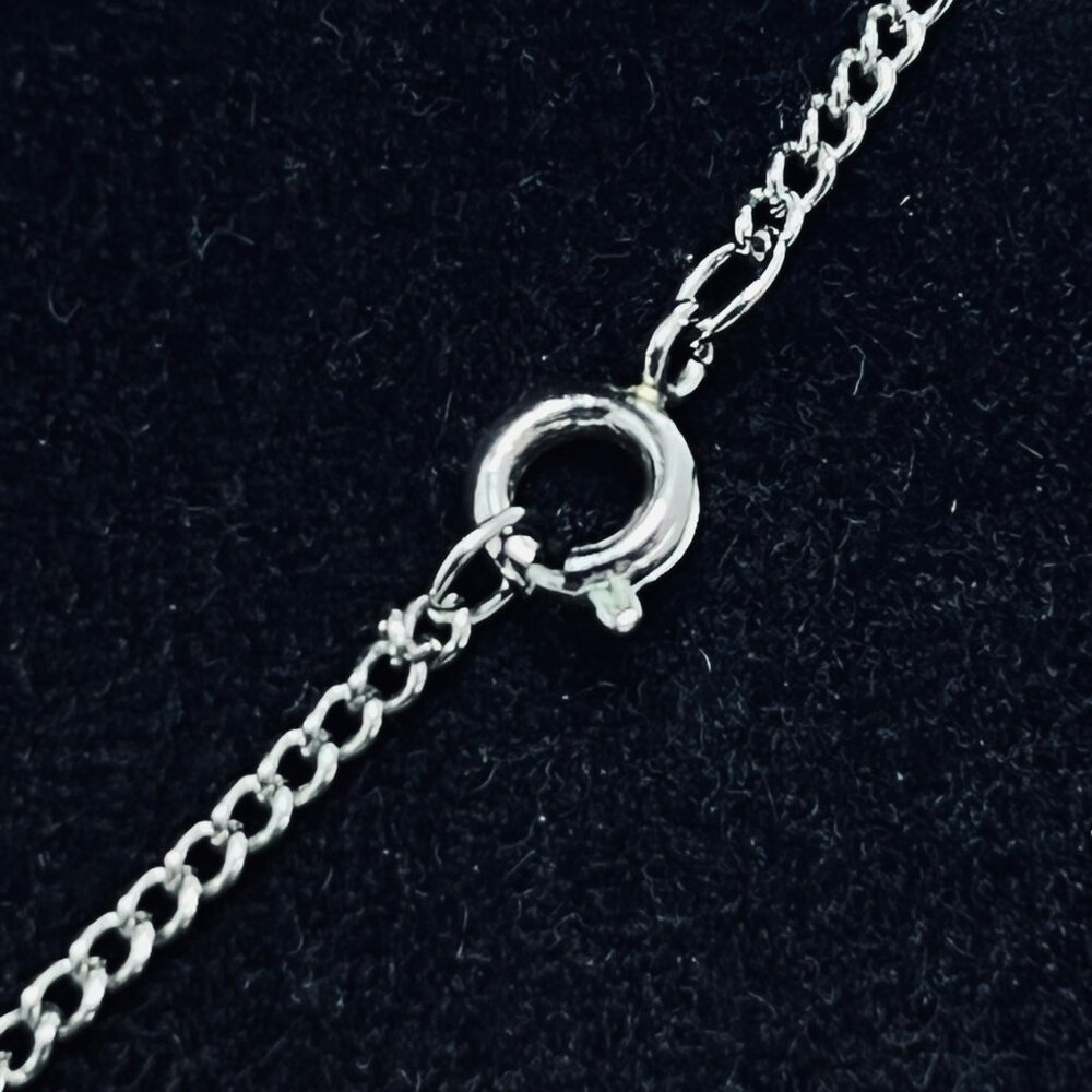 Silver Tone Curb Chain Necklace With Aqua Rhinestone Cross Pendant (816) - Picture 4 of 4